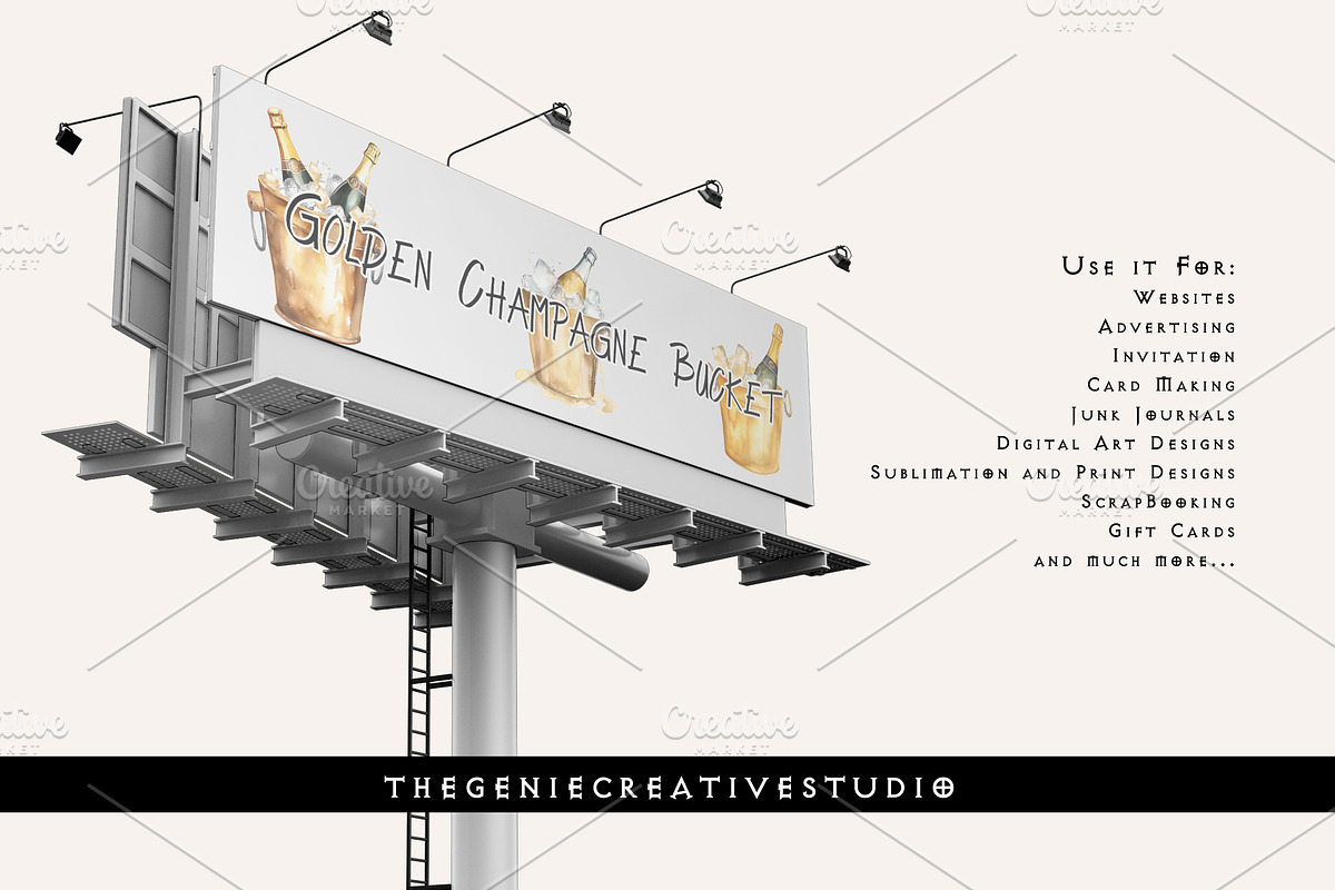 Golden Champagne Bucket PNG Clipart, an Object Illustration by Geniecreativestudio (Photo 8 of 9)