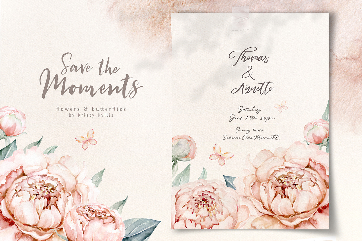 Watercolor peonies and butterflies, an Animal Illustration by Peace ART (Photo 8 of 14)