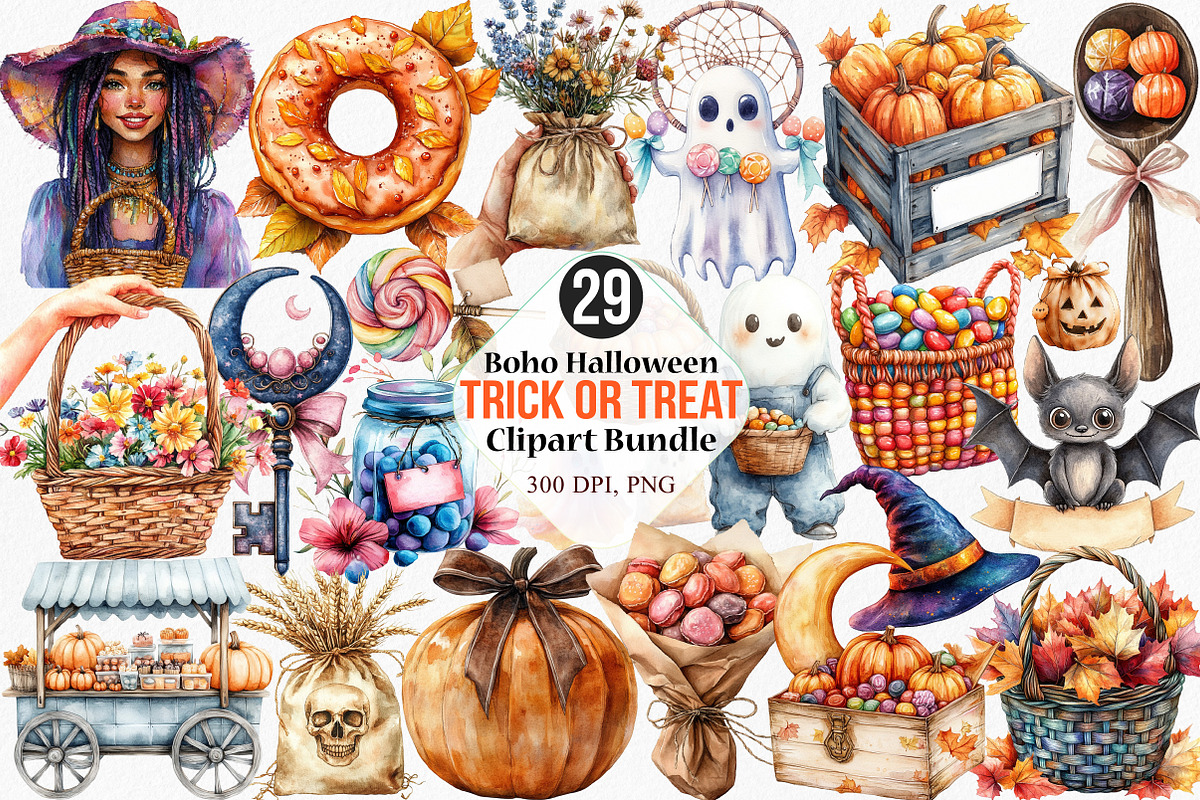 Boho Halloween Trick or Treat, an Illustration by Canvas Craft (Photo 1 of 8)