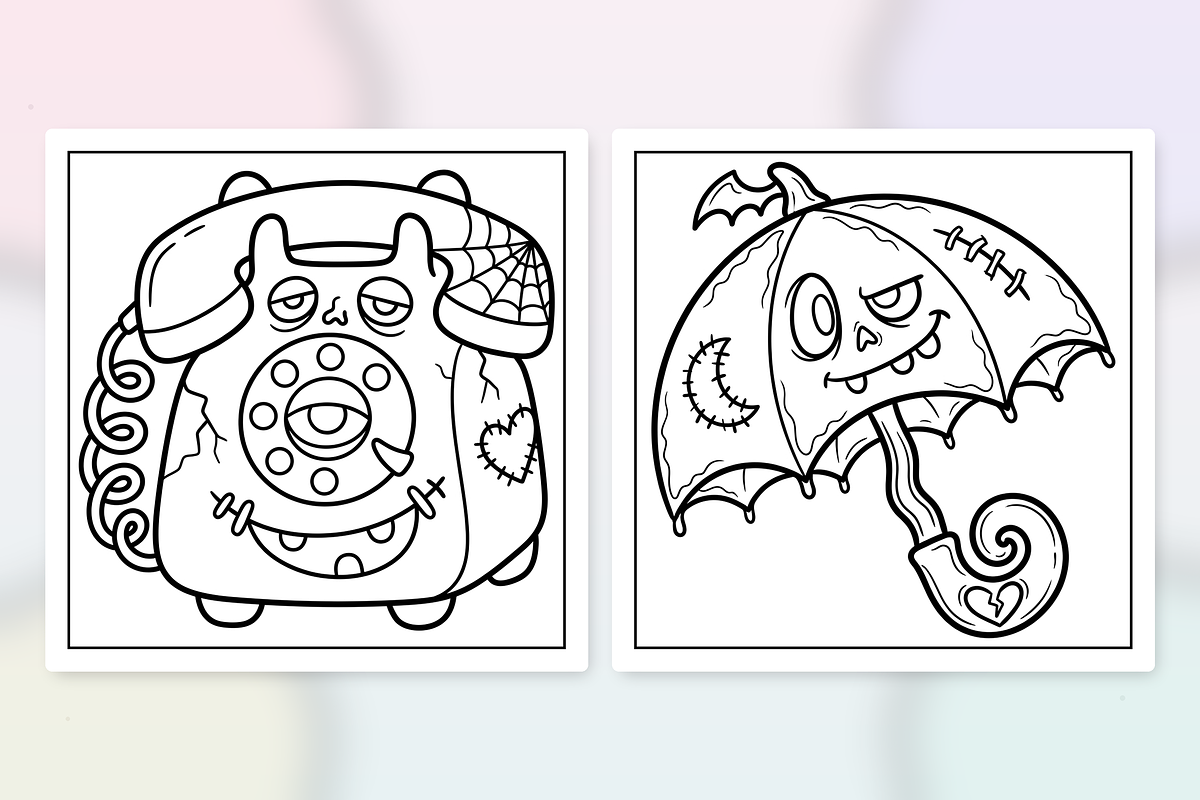 Spooky Creepy Coloring Pages #3, a Seasonal Illustration by Inkivelle Studio (Photo 2 of 3)