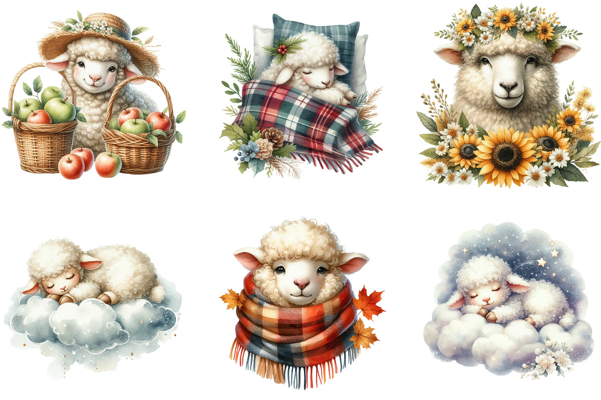 Watercolor Sheep Clipart, an Illustration by DreamArtGraphic (Photo 4 of 4)