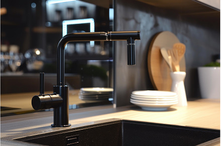 Sleek Black kitchen faucet plant, a Technology Photo by Ylivdesign