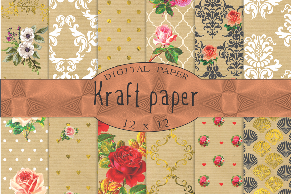 Kraft digital paper, patterned kraft, a Pattern Graphic by Kiwi Fruit Punch