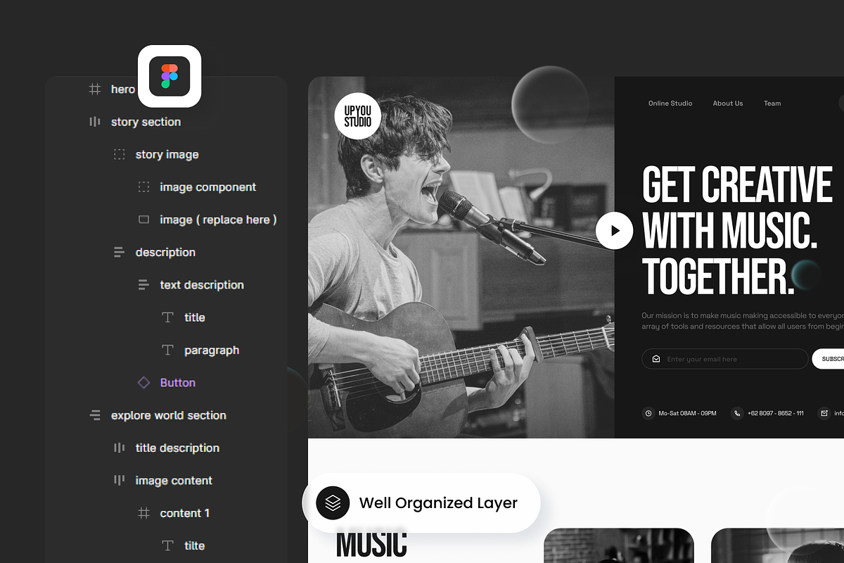 Up you studio - Music Studio Agency, a Landing Page Template by SLAB! Design (Photo 2 of 5)