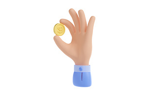 3d Man Hand Holding Gold Coin With