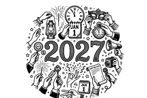 Happy New Year 2027 Hand Drawn SVG, an Object Graphic by SketchArtStudio