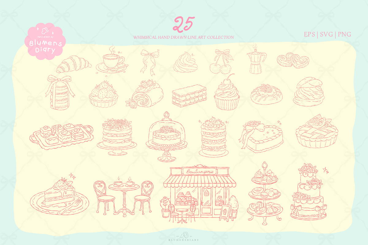 Patisserie Dessert Line Art Clipart, a Decorative Illustration by Blumensdiary (Photo 4 of 7)