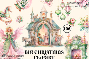 Big christmas  watercolour clipart