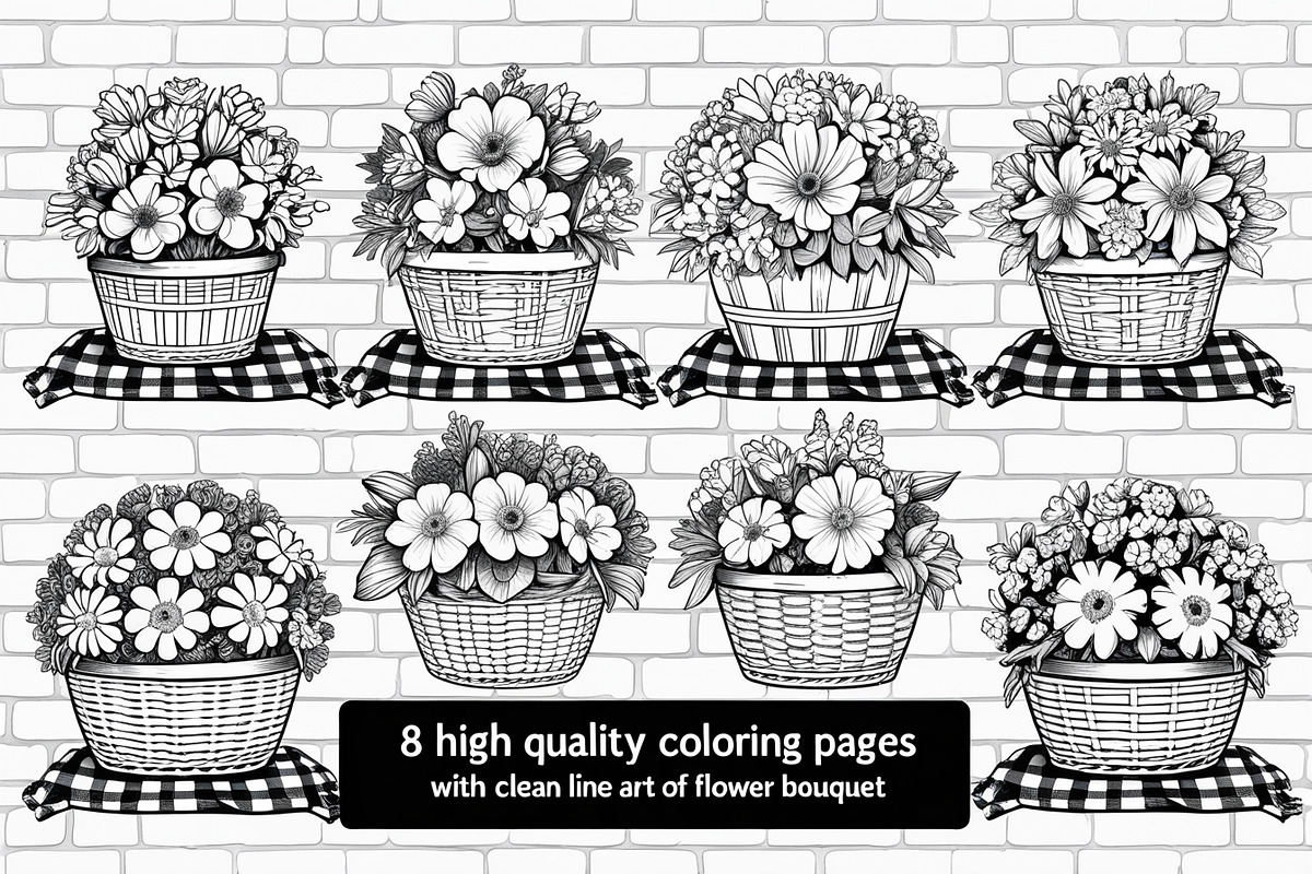 Bloom Basket Coloring Pages, an Illustration by yasushie (Photo 1 of 9)