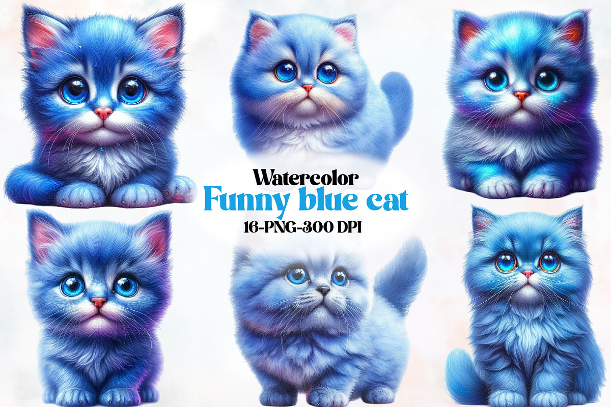Funny blue cat clipart, an Illustration by Designworld (Photo 1 of 5)