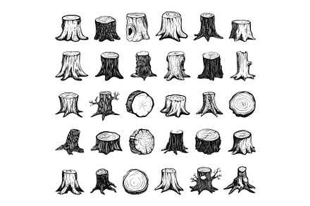Doodle Style Different Tree Stumps, an Object Illustration by LadadikArt