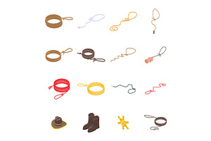 Lasso Icons Set, Isometric Style