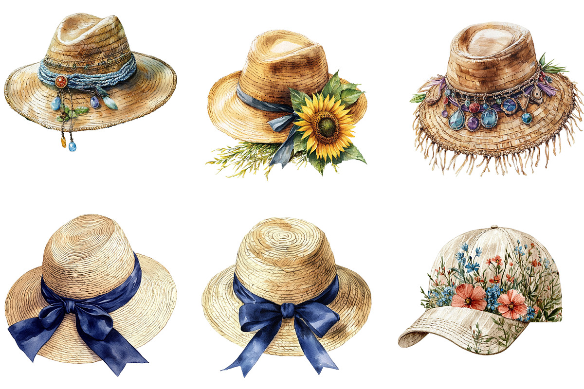 Watercolor Summer Hat Clipart, an Illustration by DreamArtGraphic (Photo 4 of 4)