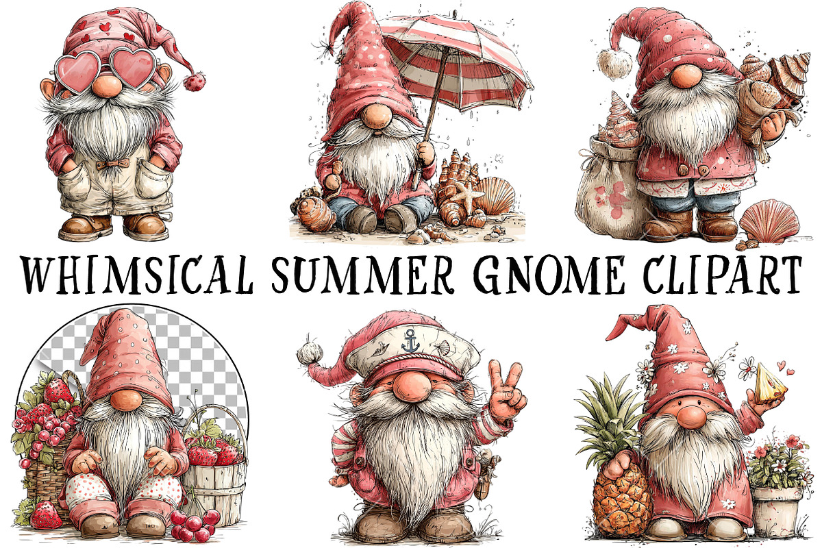 Whimsical Summer Gnome Clipart, an Illustration by OK Design (Photo 2 of 6)