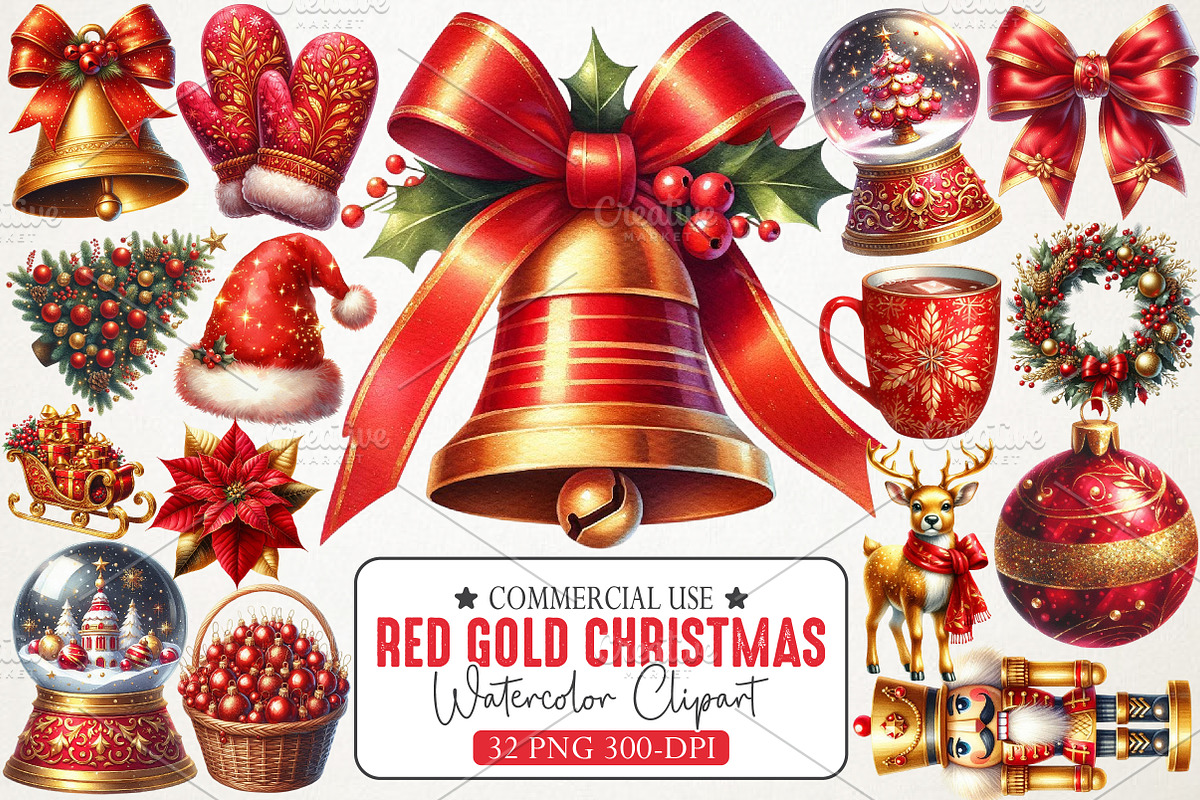 Red Gold Christmas Clipart, an Illustration by RobertsArt (Photo 1 of 7)