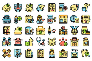 Pets vaccination icons set vector, a Healthcare Illustration by Ylivdesign
