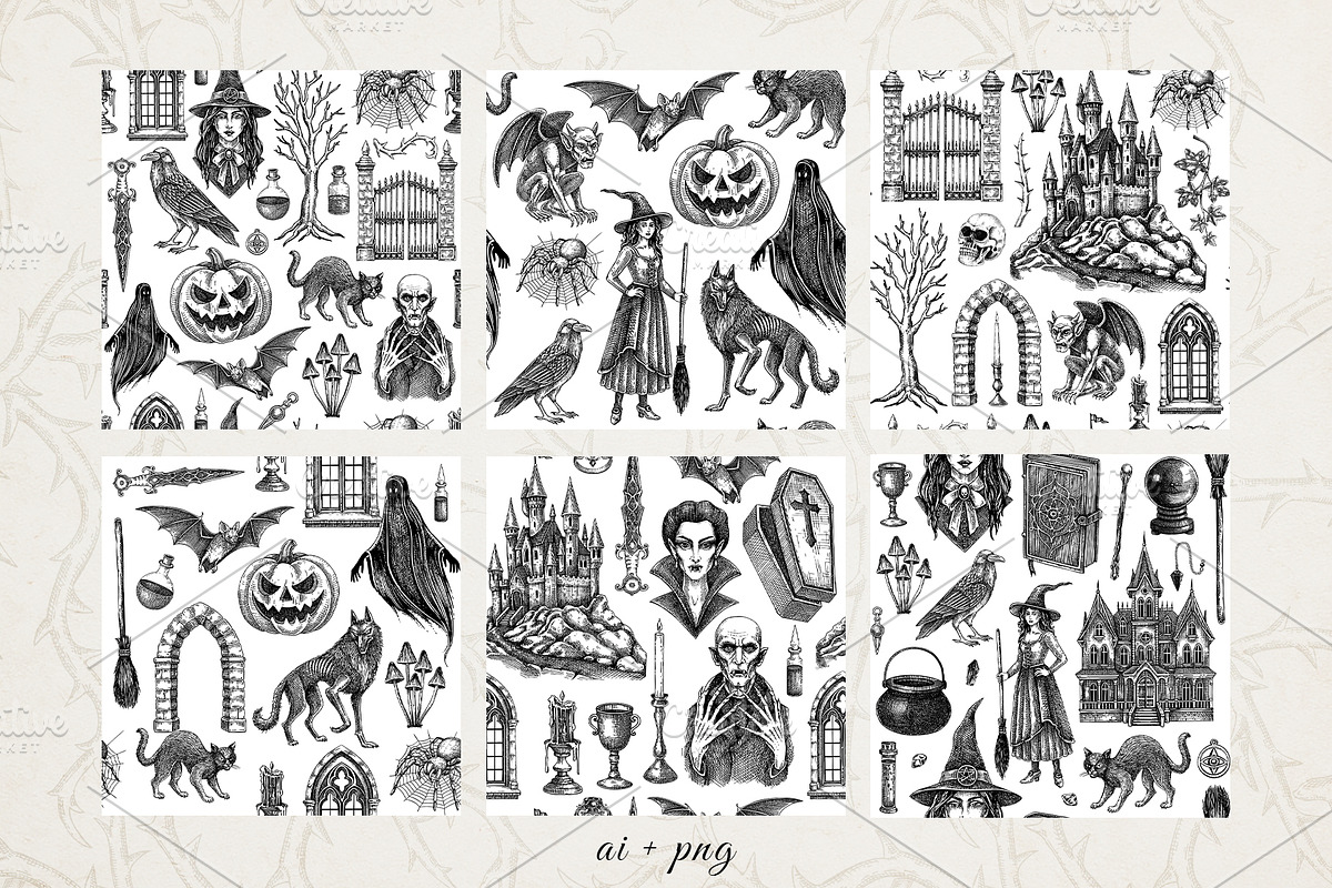 Gothic Halloween Hand Drawn Vectors, a Seasonal Illustration by Yevheniia (Photo 11 of 14)