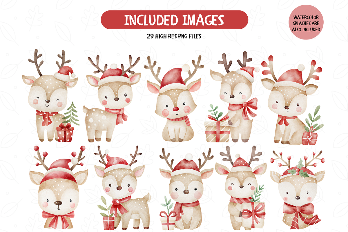 Cute Christmas Deer Clipart Set, an Illustration by TatiMockup (Photo 2 of 4)