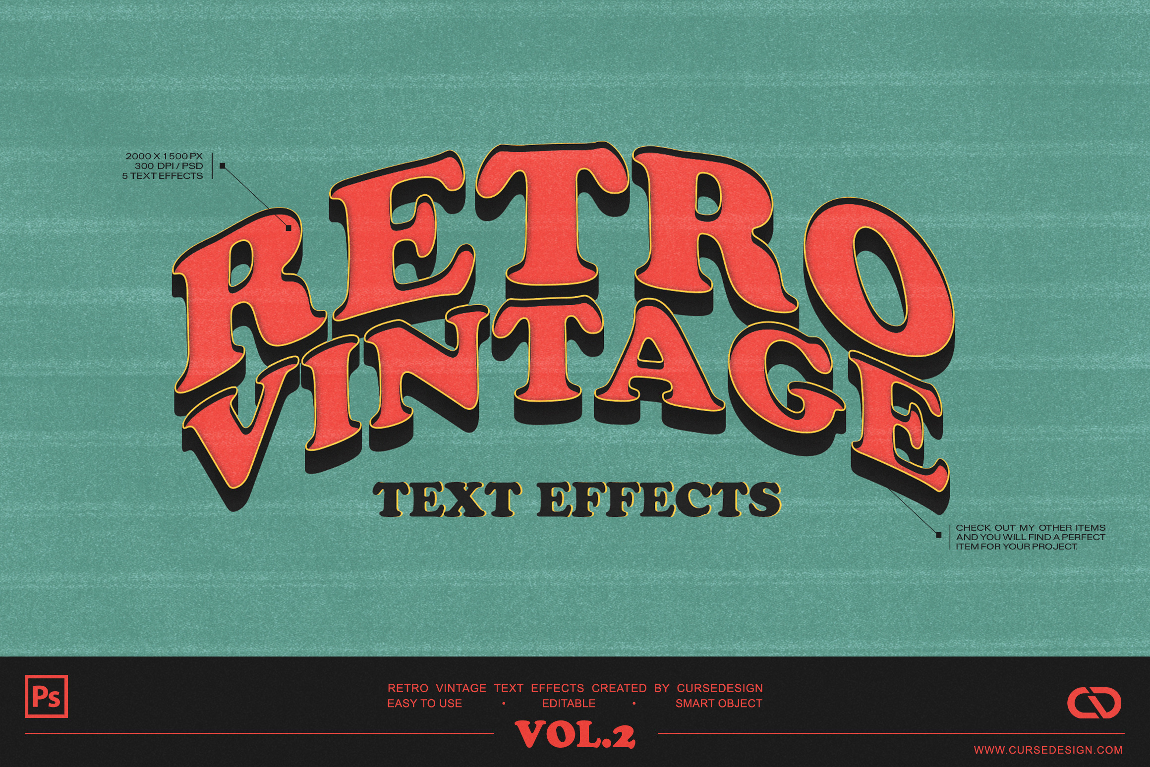 Retro Vintage Text Effects Vol.2, a Layer Style Add-On by Cursedesign