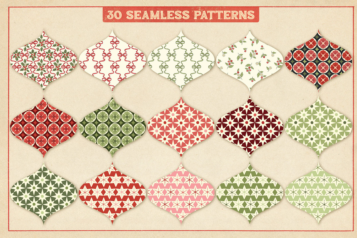 Vintage Christmas Clipart & Patterns, a Pattern Graphic by PATTERNS etc. (Photo 11 of 15)