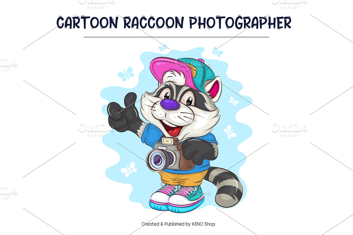 Set of Cartoon Raccoons 03. T-Shirt., an Animal Illustration by KENO Mascots (Photo 11 of 15)