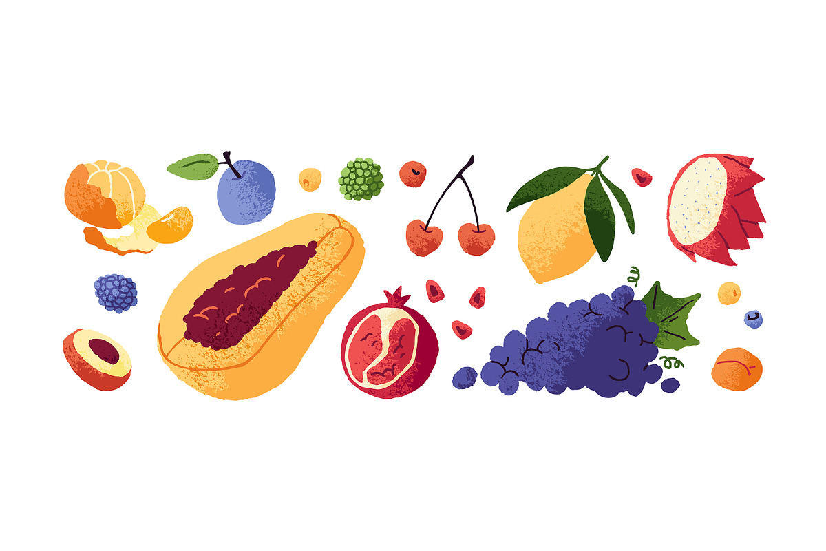 Fruits, berries set, patterns, cards, a Food Illustration by PaperTrident (Photo 3 of 13)