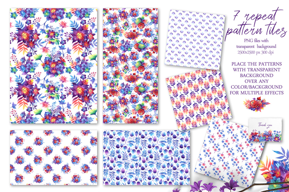 Galaxy floral watercolor collection, a Texture Illustration by UlitkaStudio (Photo 15 of 27)
