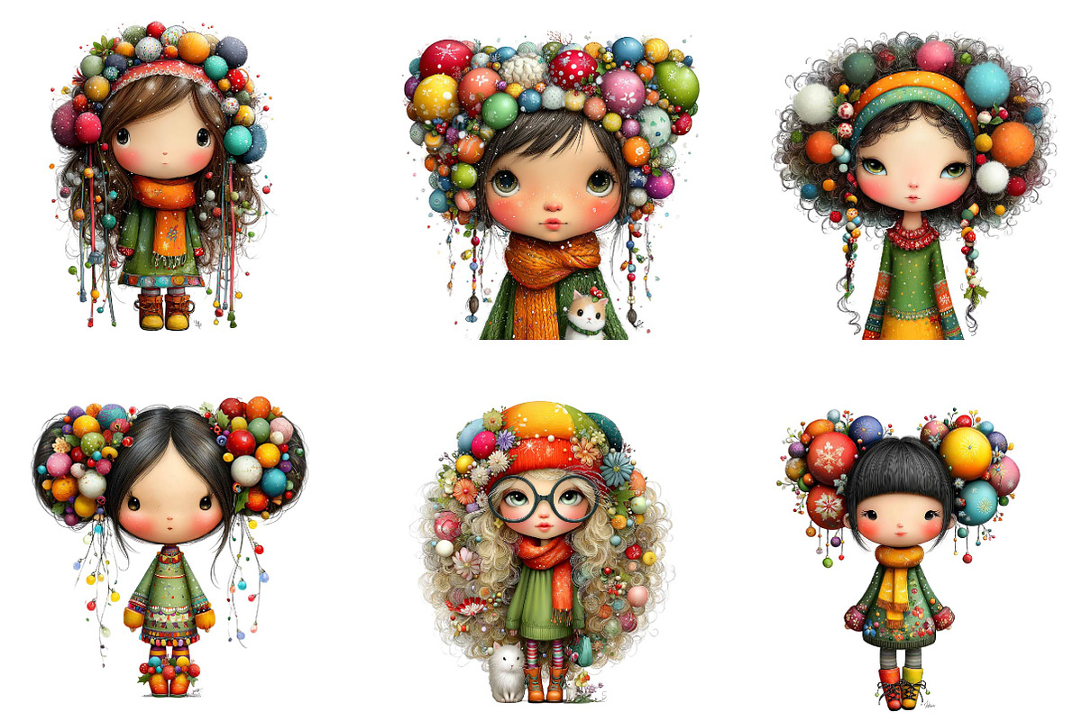 Quirky Christmas Cute Girl Clipart, an Illustration by CreationArt (Photo 3 of 5)