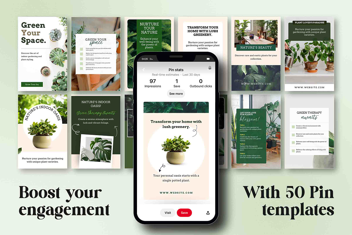 Plant Pinterest Pins Canva Templates, a Social Media Template by Snapybiz (Photo 4 of 10)