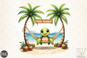 Hello Summer, Summer Turtle PNG, an Illustration by Libby Wishes
