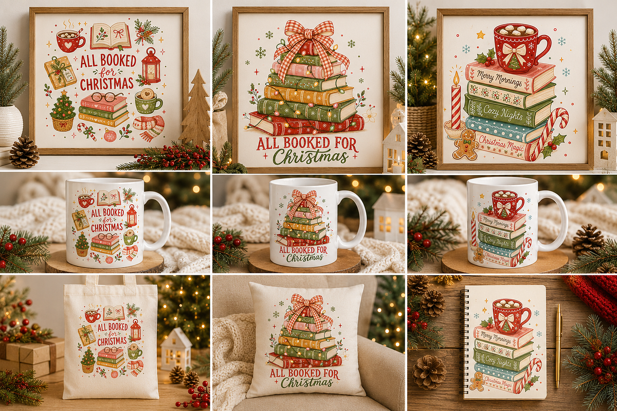 Retro Bookish Christmas Png Bundle, an Object Graphic by Daisy Design (Photo 6 of 11)