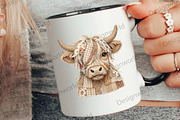Faux Patchwork Highland Cow PNG, a Seasonal Illustration by Designworld (Thumbnail 4 of 4)