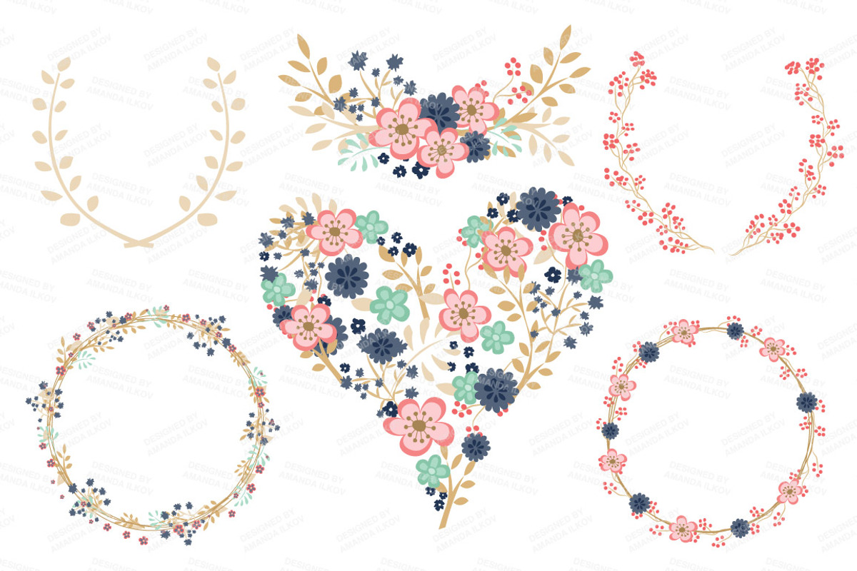Modern Floral Heart & Banners, an Illustration by Amanda Ilkov (Photo 3 of 4)