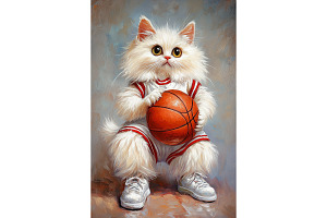 Basketball Turkish Angora Cat Art, an Animal Illustration by Art Paradise Studios