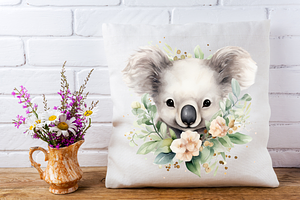 Floral Koala Watercolor Clipart