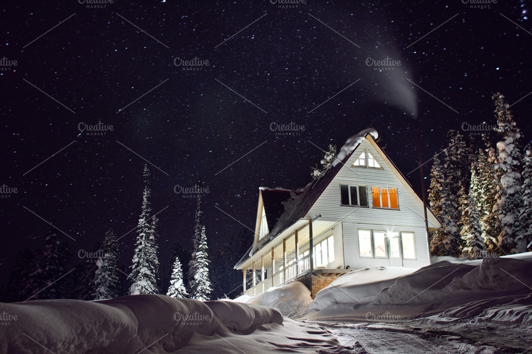 Night amazing winter snow house, a Nature Photo by GoodMomentShop