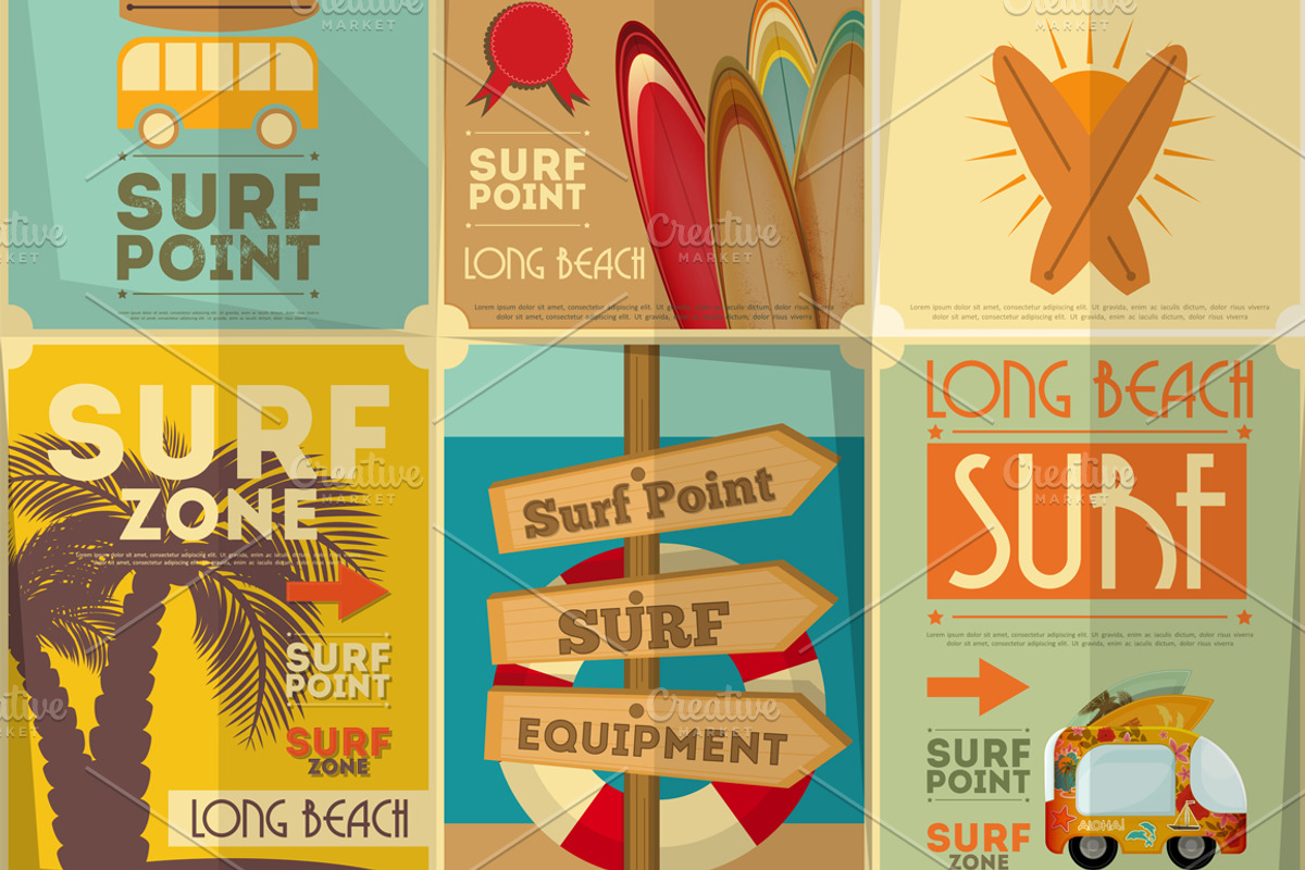 surfing posters collection, an Illustration by ELFIVETROV DESIGN (Photo 1 of 2)