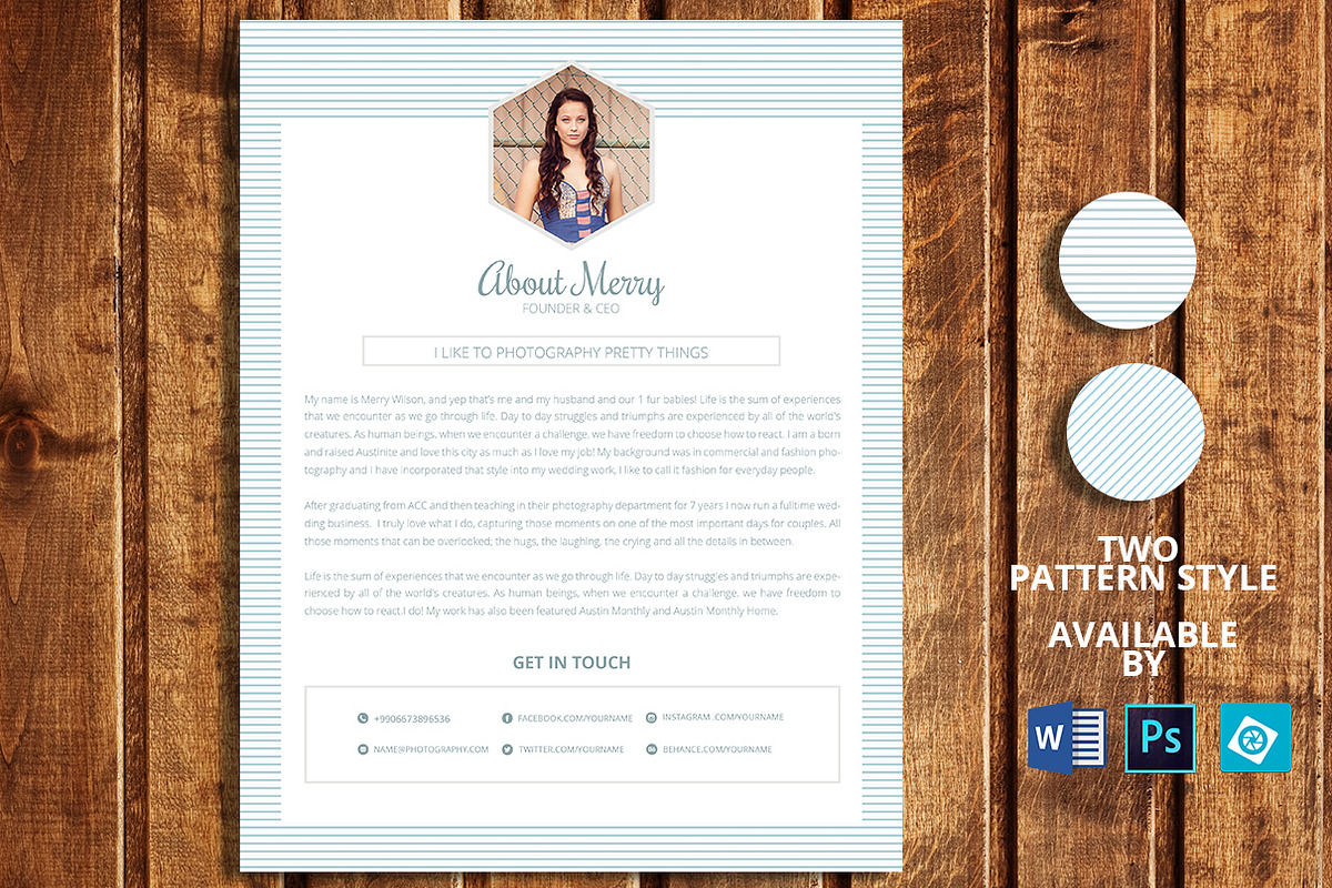 Photographer About Me Page Template, a Resume Template by Madhabi Studio (Photo 1 of 2)