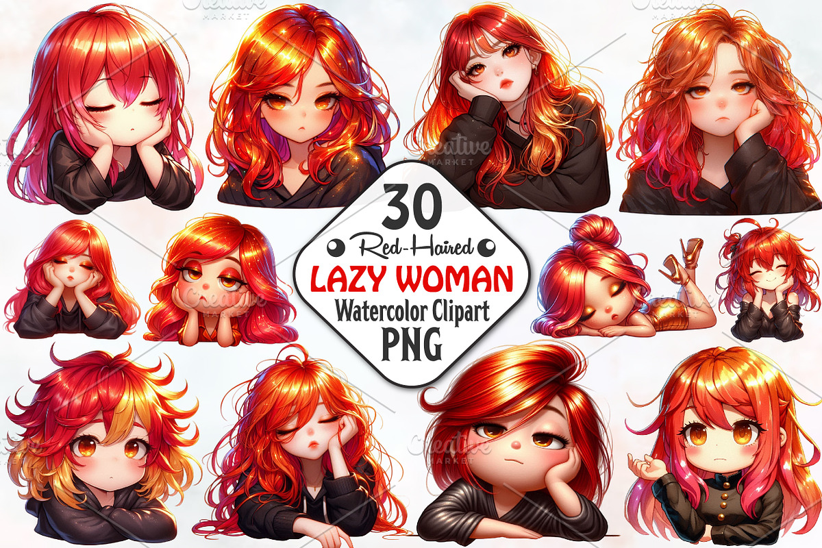 Funny Lazy Red-Haired Woman, an Illustration by RobertsArt (Photo 1 of 7)