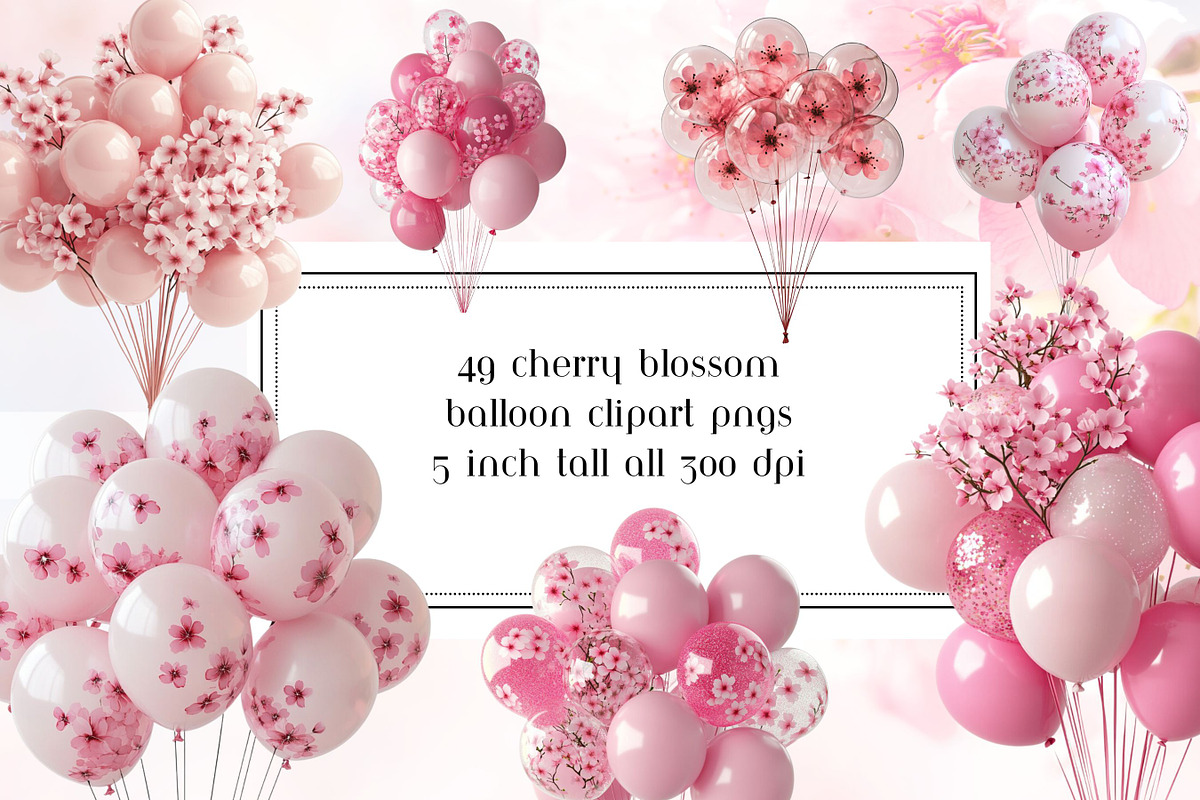 Cherry Blossom Balloon Bundles, an Object Graphic by AllTheKewtClipart (Photo 1 of 14)