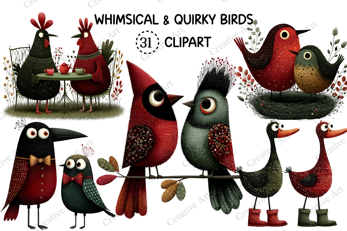 Whimsical & Quirky Birds Clipart, an Illustration by Creative Art (Photo 1 of 9)