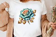 Baby Blue and Gold Glam Roses, an Illustration by Designworld (Thumbnail 3 of 9)