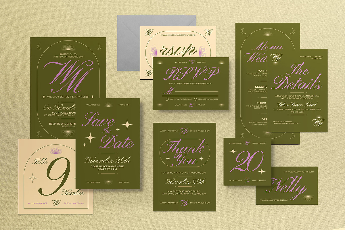 Romantic Wedding Invitation Set, an Invitation Template by graphicook (Photo 1 of 3)