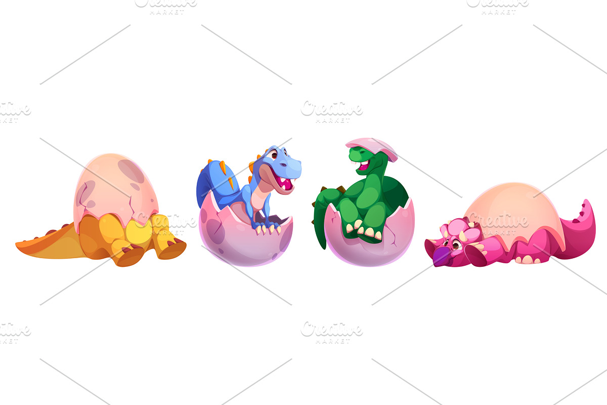 Cute dinosaur reptiles hatching from, an Animal Illustration by art PVP - market