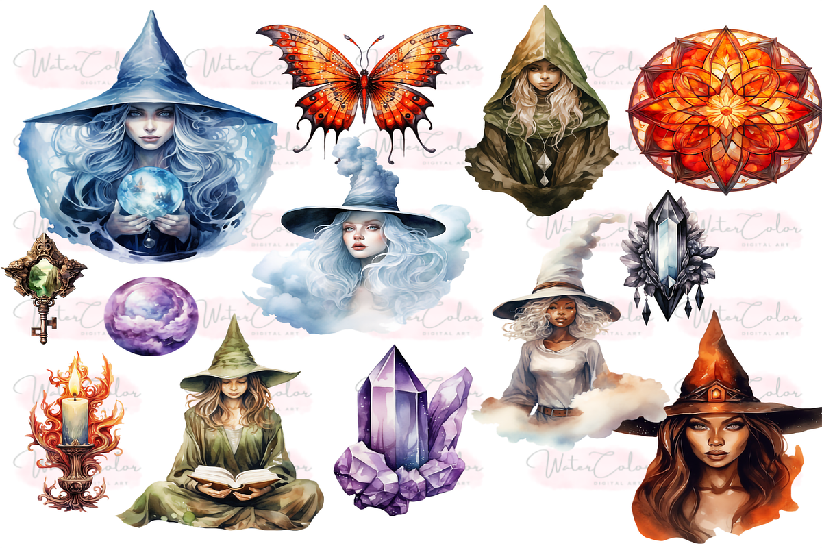 Elemental Witches Collection Clipart, a Person Illustration by Watercolor Digital (Photo 4 of 9)