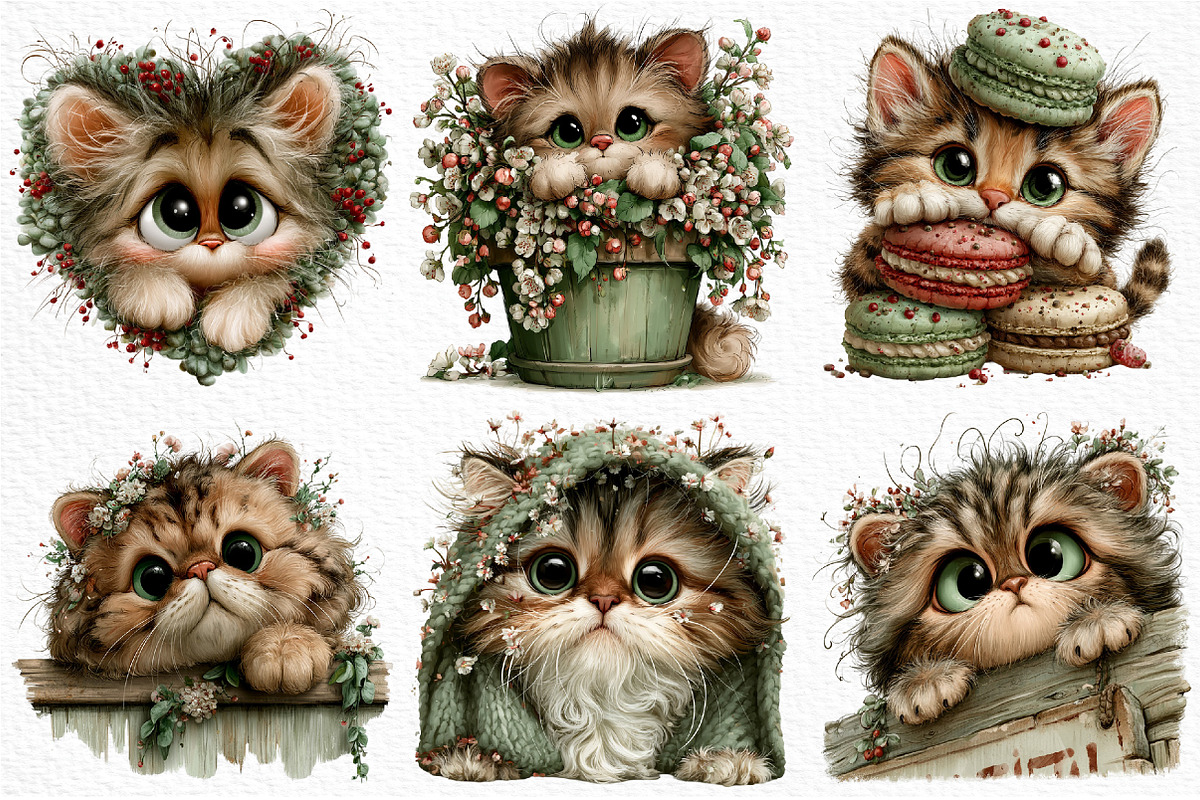 Whimsical Peeking Cat Clipart, a Seasonal Illustration by Craft Nest (Photo 5 of 10)