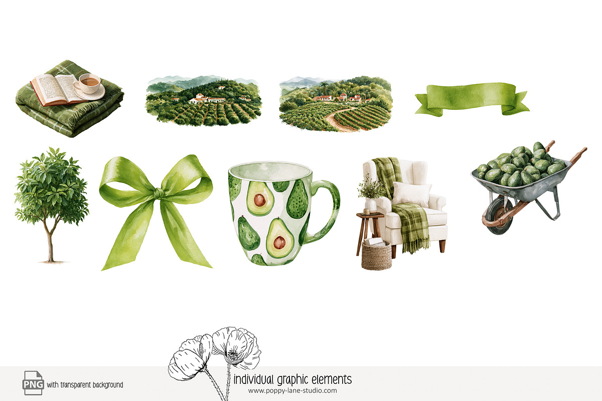 100 avocado clip art, a Food Illustration by Poppy Lane Studio (Photo 11 of 12)