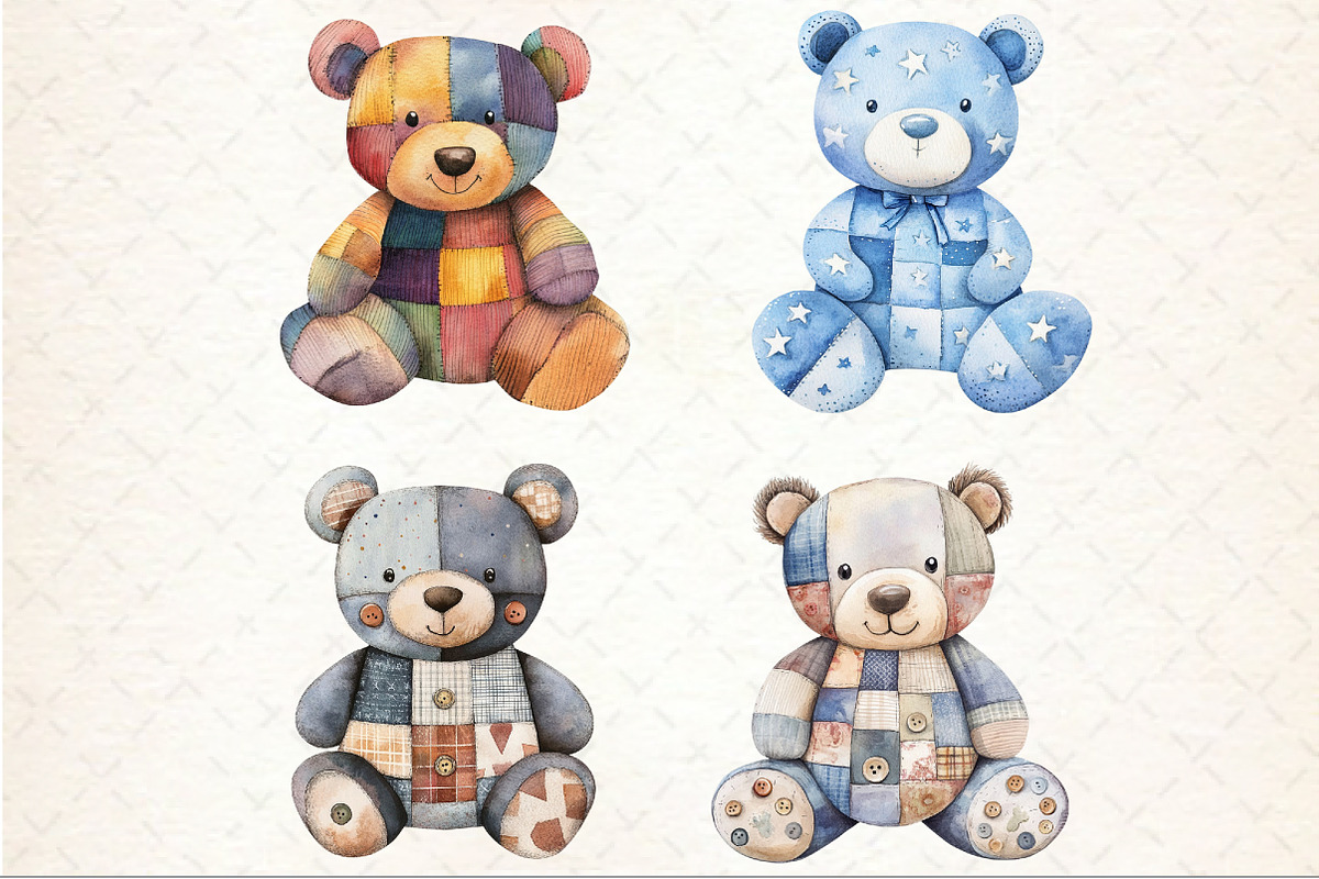 Patchwork Teddy Bear Sublimation Cli, a Seasonal Illustration by Rose Art (Photo 2 of 4)