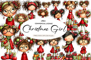 Quirky Christmas girl Clipart, an Illustration by CreationArt