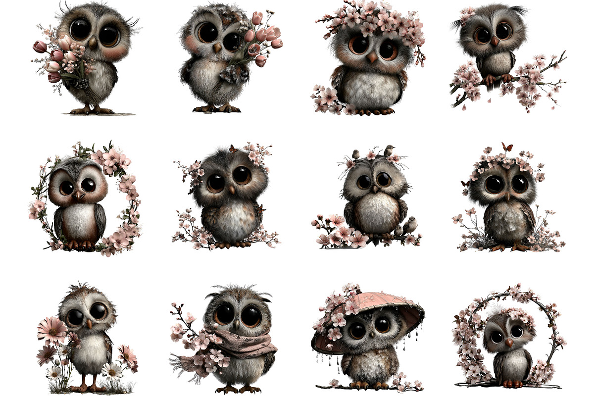 Spring Owl Whimsical Clipart, a Seasonal Illustration by Designking (Photo 2 of 5)